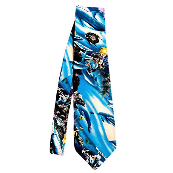 WYLAND Underwater Themed Tie Under The Sea Fish Coral Dolphins D’em Crazy Co - Picture 1 of 7
